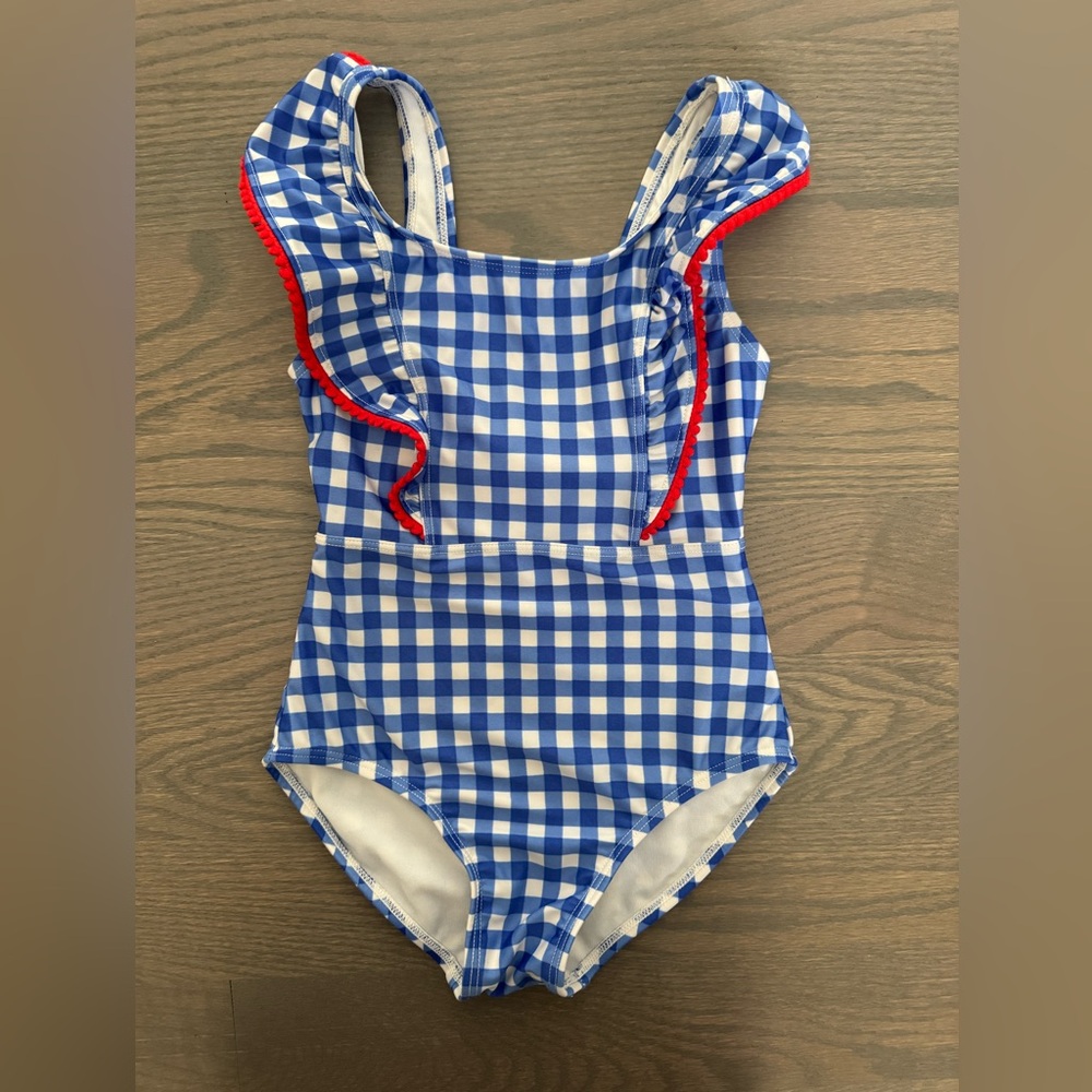Cat & Jack Blue Checkered Swimsuit. Size 6/7.